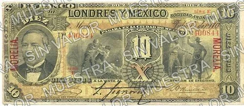 10 pesos, uncat $10 stamped 'Villahermosa' (M272), anverso (M272n $10 overprinted large 'MORELIA')