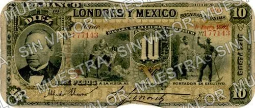 10 pesos, uncat $10 stamped 'Villahermosa' (M272), M272t $10 stamped 'QUERETARO' in black, anverso