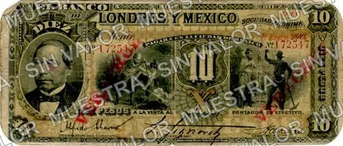 10 pesos, uncat $10 stamped 'Villahermosa' (M272), anverso (M272x $10 stamped 'VERACRUZ')