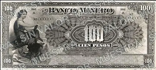 100 pesos, .5 $100 Banco Minero model (M137), anverso