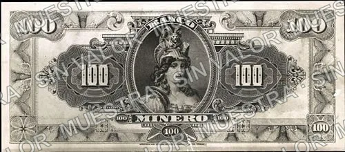 100 pesos, .5 $100 Banco Minero model (M137), reverso