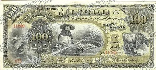 100 pesos, .5 $100 Banco Minero model (M137), anverso (M137d $100 Banco Minero)