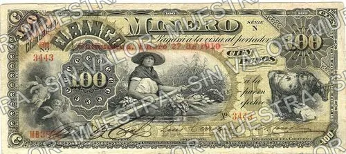 100 pesos, .5 $100 Banco Minero model (M137), anverso (M137e $100 Banco Minero)