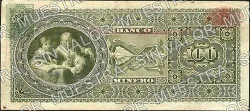 100 pesos, .5 $100 Banco Minero model (M137), reverso (M137e $100 Banco Minero)