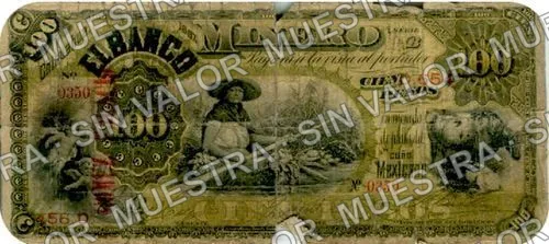 100 pesos, .5 $100 Banco Minero model (M137), M137g $100 overprinted 'GOMEZ PALACIO', anverso