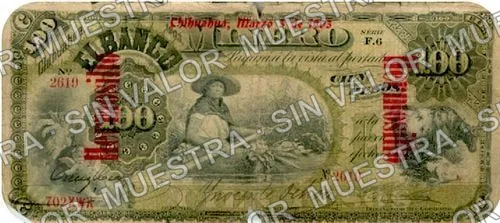 100 pesos, .5 $100 Banco Minero model (M137), M137h $100 overprinted 'Hermosillo', anverso