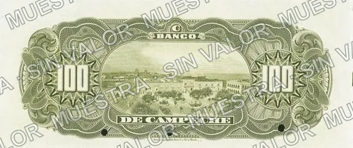 100 pesos, Banco de Campeche (M63), reverso