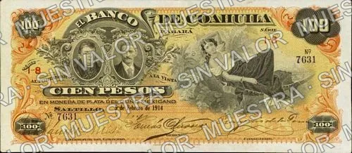 100 pesos, Banco de Coahuila (M171), anverso