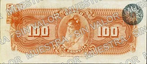 100 pesos, Banco de Coahuila (M171), reverso