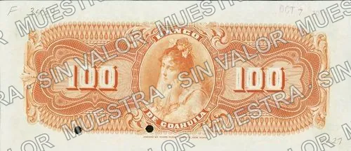100 pesos, Banco de Coahuila (M171), reverso (M171s $100 Banco de Coahuila specimen)