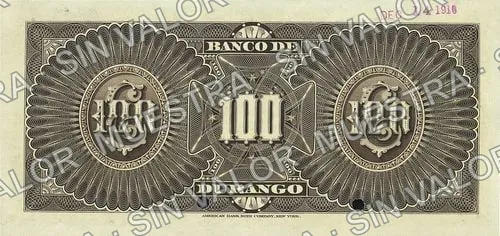 100 pesos, Banco de Durango (M337), reverso