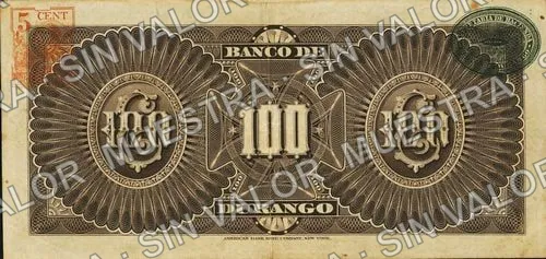 100 pesos, Banco de Durango (M338), reverso