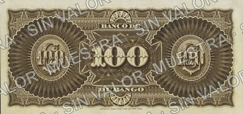 100 pesos, Banco de Durango (M338), reverso (M338s $100 Banco de Durango specimen)