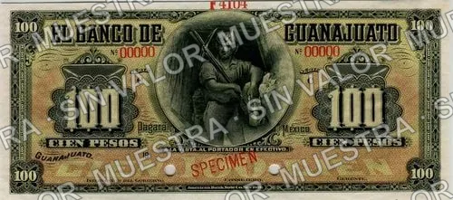 100 pesos, Banco de Guanajuato (M354), anverso (M354s $100 specimen)
