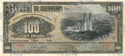 100 pesos, Banco de Guerrero (M365), M365b $100 Banco de Guerrero, anverso