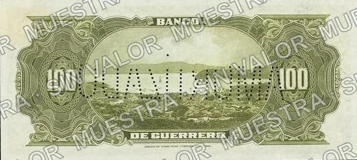 100 pesos, Banco de Guerrero (M365), M365r $100 needle-punched 'AMORTIZADO', reverso