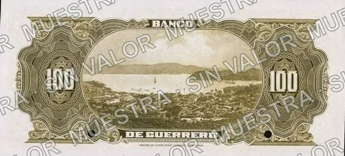100 pesos, Banco de Guerrero (M365), reverso (M365s $100 Banco de Guerrero specimen)