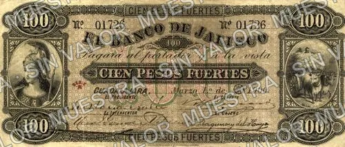 100 pesos, Banco de Jalisco (M382), M382a $100 Banco de Jalisco, anverso