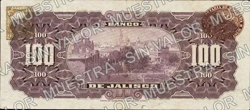 100 pesos, Banco de Jalisco (M391), M391a $100 Banco de Jalisco, reverso