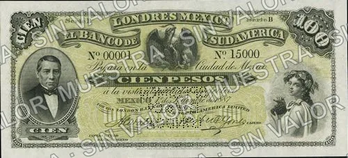 100 pesos, Banco de Londres, México y Sud América (M266), M266s $100 Banco de Londres, México y Sud América, anverso