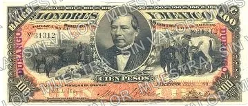 100 pesos, Banco de Londres y México (M275), M275g $100 overprinted 'DURANGO' in purple, anverso