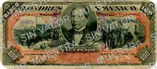 100 pesos, Banco de Londres y México (M275), M275n $100 stamped 'QUERETARO', anverso