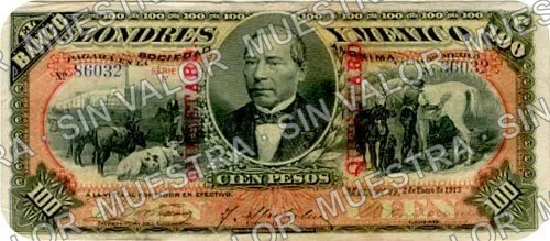 100 pesos, Banco de Londres y México (M275), M275n $100 stamped 'QUERETARO', anverso