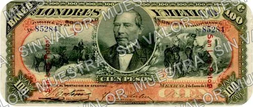 100 pesos, Banco de Londres y México (M275), M275o $100 overprinted 'San Luis Potosí', anverso