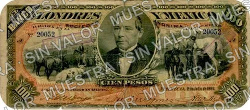 100 pesos, Banco de Londres y México (M275), M275o $100 overprinted 'San Luis Potosí', anverso