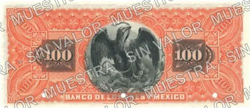 100 pesos, Banco de Londres y México (M275), reverso (M275s $100 Banco de Londres y México)