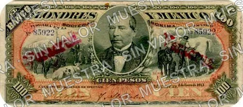 100 pesos, Banco de Londres y México (M275), M275t $100 stamped 'VERACRUZ', anverso