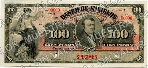 100 pesos, Banco de Morelos (M421), anverso (M421s $100 Banco de Morelos specimen)