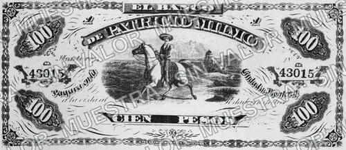 100 pesos, Banco de Patricio Milmo (M445), M445 $100 Banco de Patricio Milmo, anverso