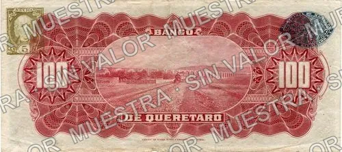 100 pesos, Banco de Querétaro (M477), M477c $100 Banco de Querétaro, reverso