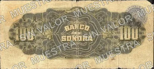 100 pesos, Banco de Sonora (M511), reverso
