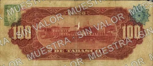 100 pesos, Banco de Tabasco (M517), M517a $100 Banco de Tabasco, reverso