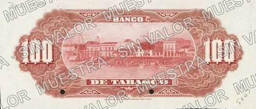 100 pesos, Banco de Tabasco (M517), M517s $100 Banco de Tabasco specimen, reverso