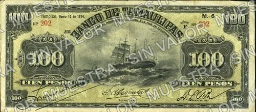 100 pesos, Banco de Tamaulipas (M524), anverso