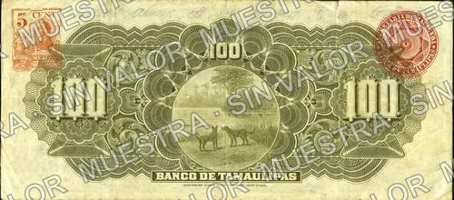 100 pesos, Banco de Tamaulipas (M524), reverso