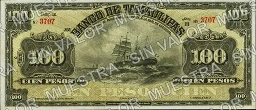 100 pesos, Banco de Tamaulipas (M524), anverso (M524r $100 unsigned remainder)