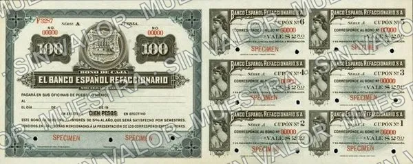 100 pesos, Banco Español Refaccionario (M453), anverso