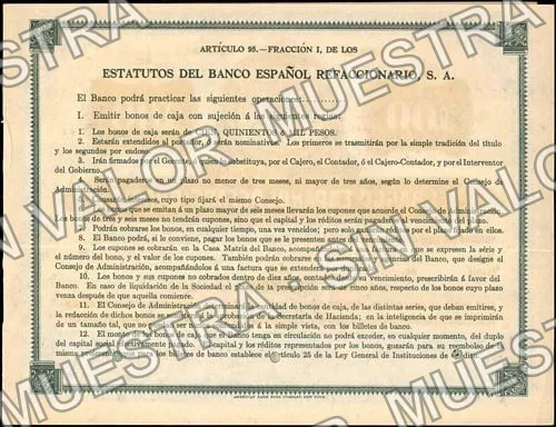 100 pesos, Banco Español Refaccionario (M453), reverso