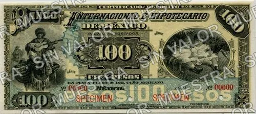100 pesos, Banco Internacional é Hipotecario de México (M229), anverso