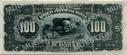 100 pesos, Banco Internacional é Hipotecario de México (M229), reverso