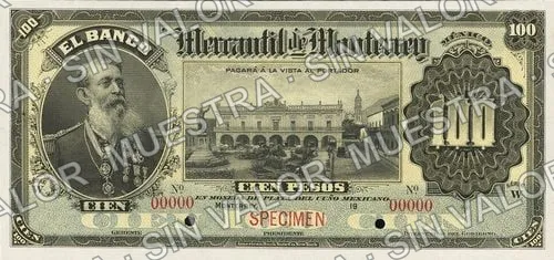 100 pesos, Banco Mercantil de Monterrey (M428), anverso