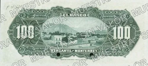 100 pesos, Banco Mercantil de Monterrey (M428), reverso