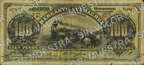 100 pesos, Banco Mercantil de Veracruz (M533), M533b $100 Banco Mercantil de Veracruz, anverso