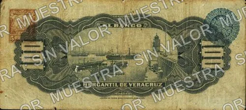 100 pesos, Banco Mercantil de Veracruz (M533), M533b $100 Banco Mercantil de Veracruz, reverso