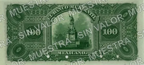100 pesos, Banco Mercantil Mexicano (M287), reverso