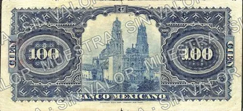 100 pesos, Banco Mexicano (M126), reverso
